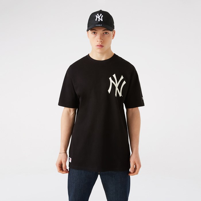 New York Yankees Logo Miesten T-paita Mustat - New Era Vaatteet Halpa hinta FI-943026